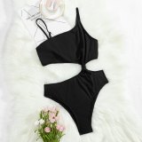 Solid Cut Out One Shoulder Swimsuit