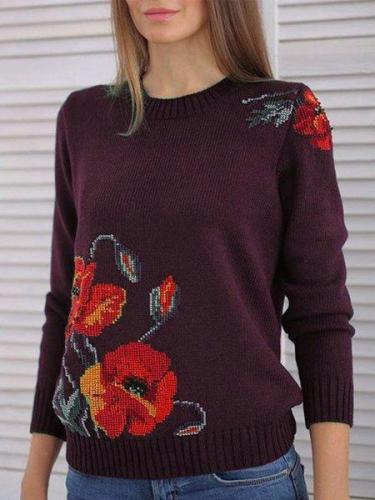 Plus Size Floral Long Sleeve Sweater