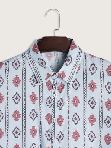 Men's Checked Diamond Graphic Long Sleeve Blouse