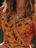 Yellow Floral-Print Short Sleeve Dresses
