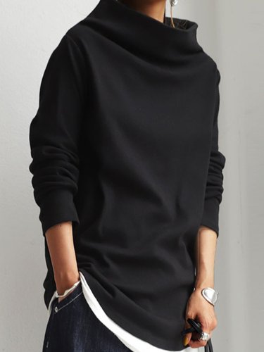 Black Cotton-Blend Casual Shirts & Tops