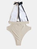 Color Block Cutout Halter Collar One-piece Swimwear