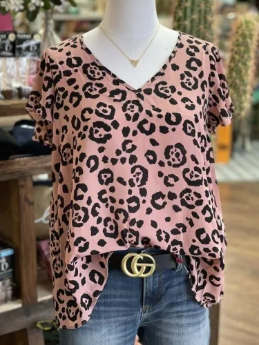 Short Sleeve Shift Leopard Shirts & Tops
