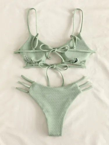 Solid Cut Out Backless Bikini