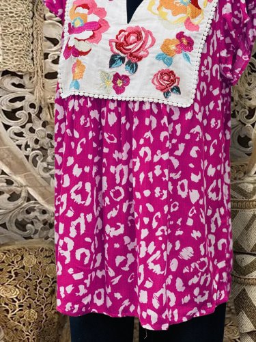 Boho Floral Short Sleeve Shift Shirts & Tops