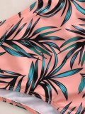 Ribbed Leaf Print Bandeau Bikini