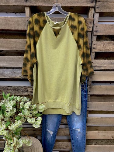 Half Sleeve Leopard Floral-Print Boho Shirts & Tops
