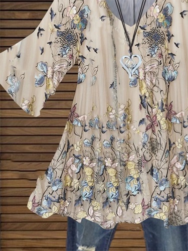 Short Sleeve Floral-Print Casual V Neck Shirts & Tops