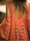 Casual Plus Size Printed Cold Shoulder Midi Dresses