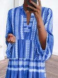 V neck Green  Women Daily Long Sleeve Basic Cotton Paneled Plain Spring Dress