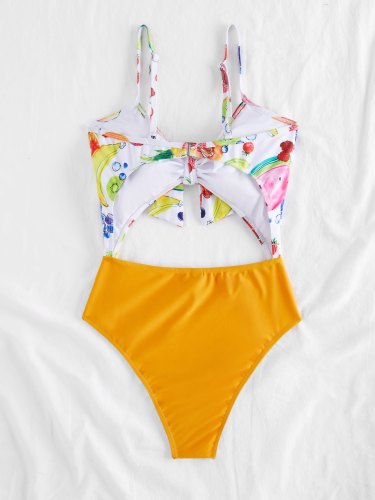 Fruit Print Cut Out One-Piece Swimsuit