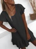 Plus Size Casual U-Neck Solid Short Sleeve Mini Dresses