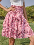 Floral Printed Smocked Layered Flounce Skirt