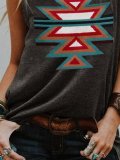 Printed Cold Shoulder Geometric Casual Shirts & Tops