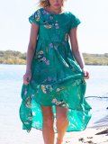 Casual Short Sleeve Cotton-Blend Floral Dresses