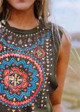 Crew Neck Sleeveless Printed Tribal Shirts & Tops