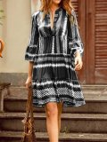 V neck Green  Women Daily Long Sleeve Basic Cotton Paneled Plain Spring Dress