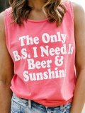 Pink Sleeveless Letter Round Neck Tops