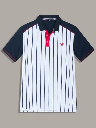 Men's Eagle Embroidered Stripe Polo Shirt