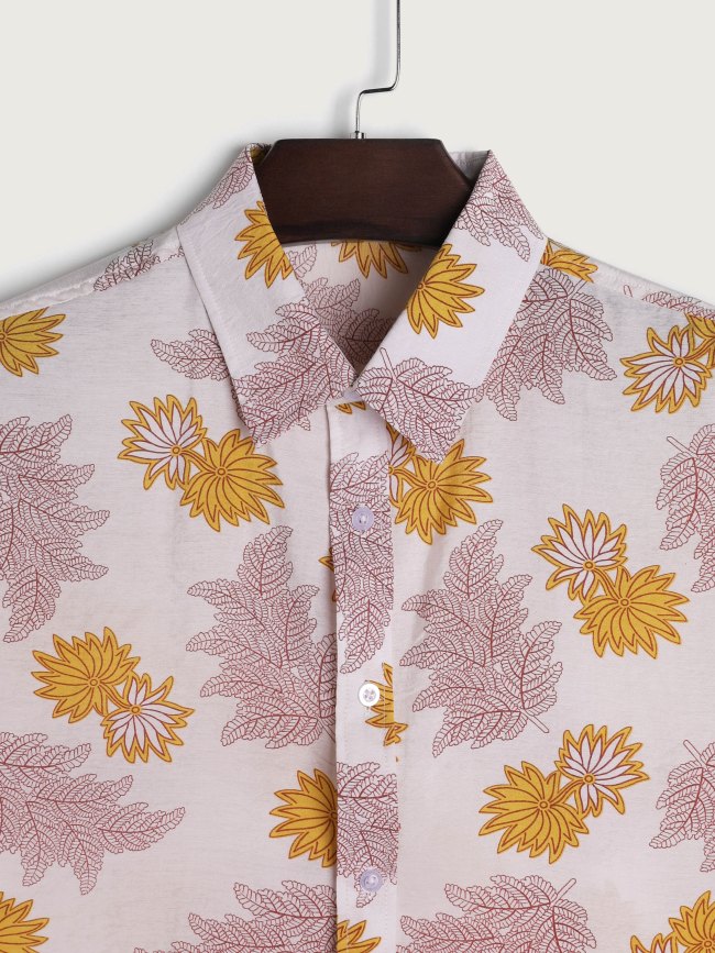 Men's Retro Leaf Graphic Short Sleeve Shirt