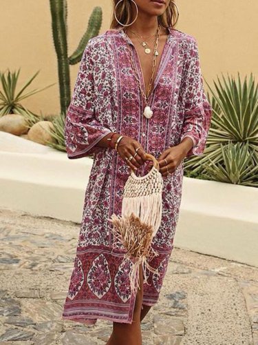 5 Colors Summer Bohemian Style V Neck Sexy Printed Dresses