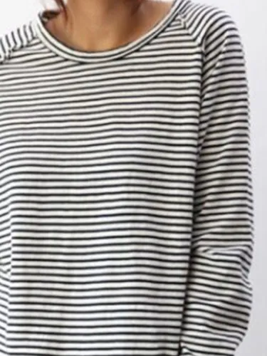White-Black Long Sleeve Cotton Simple & Basic Shirts & Tops