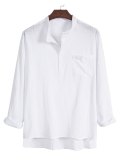 Men's Solid Pocket Notched Collar Button Up Shirt