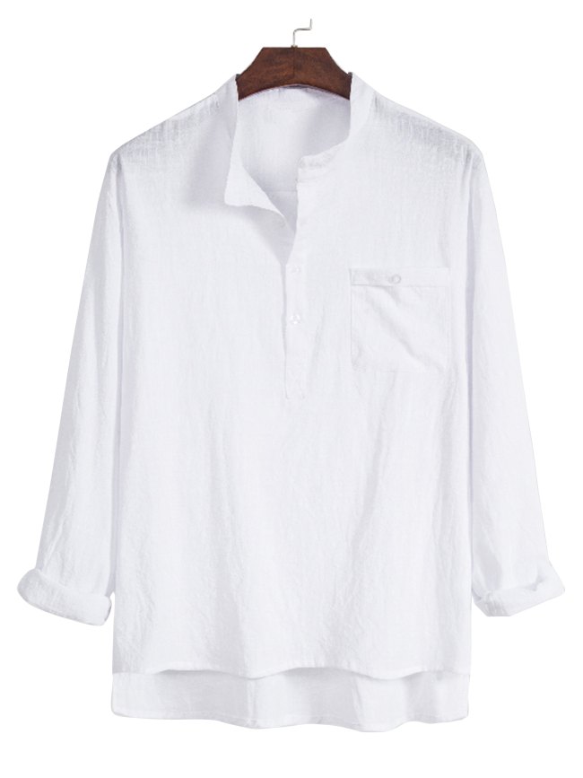 Men's Solid Pocket Notched Collar Button Up Shirt