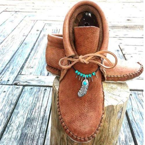 Camel All Season Cowhide Leather Flat Heel Daily Boots