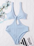 Solid Square Buckle Cut Out Swimsuit