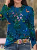 Cotton-Blend Long Sleeve Vintage Floral-Print Shirts & Tops