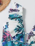 Leaf Printed Plunge Neck One-Piece Swimwear