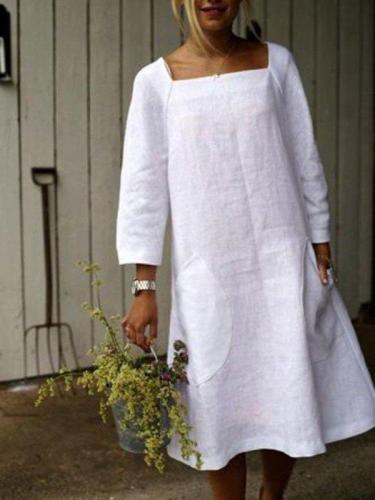 Casual Solid Long Sleeve Pockets Dresses