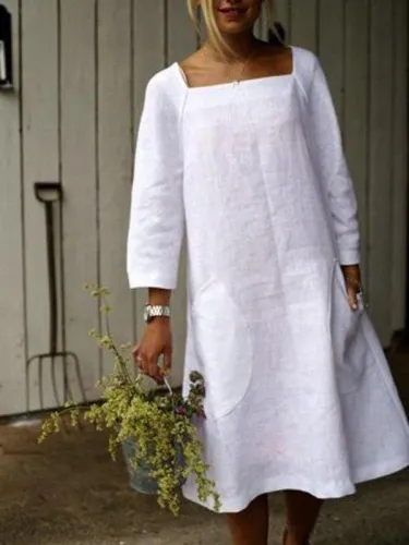 Casual Solid Long Sleeve Pockets Dresses