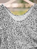 Gray Crew Neck Cotton Leopard Short Sleeve Shirts & Tops
