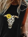 Black Club Beach Holiday Daily Animal Printed Casual Sleeveless Shift Crew Neck Vests