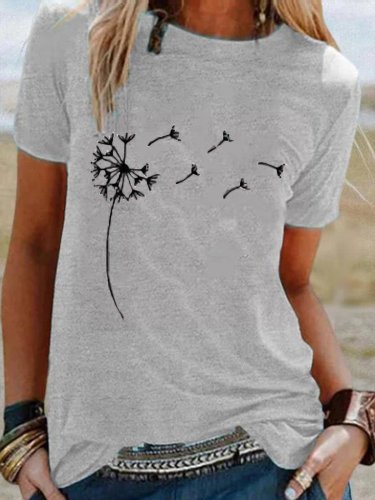 Floral Crew Neck Casual Short Sleeve Shirts & Tops