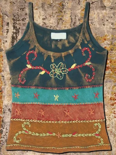 Sleeveless U-Neck Ombre/tie-Dye Jersey Vests