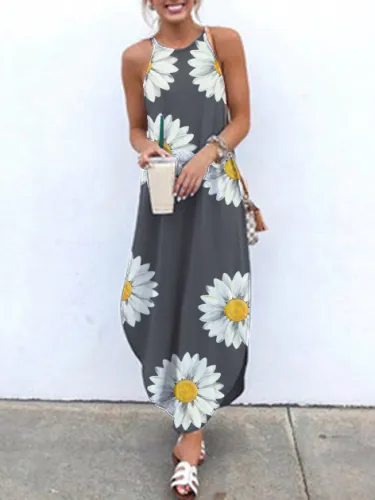 Gray Floral A-Line Knitted Dresses