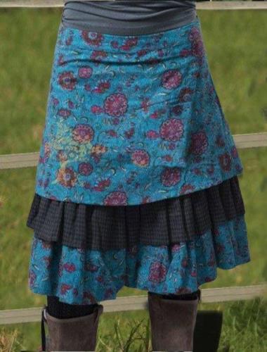 Cotton-Blend Floral Plus Size Skirts