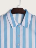 Men's Navy Stripe Button Short Sleeve Shirt