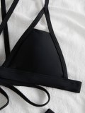 Solid Cut Out Backless String Thong Bikini