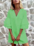White Solid Half Sleeve Dresses