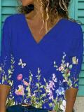 Floral-print V Neck Long Sleeve Shirts & Tops