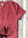 Red Short Sleeve Printed V Neck Shirts & Tops