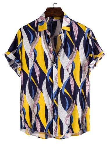 Men's Abstract Geometry Print Button Up Shirt