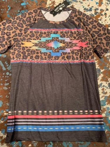 Leopard Vintage Short Sleeve Printed Shirts & Tops