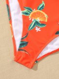 Retro Orange Leaf Print Cut Out Swimsuit