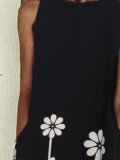 Black Sleeveless Crew Neck Cotton-Blend Dresses