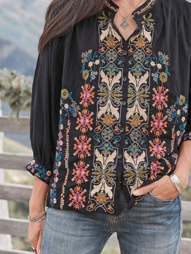 Casual V Neck Shift 3/4 Sleeve Shirts & Tops